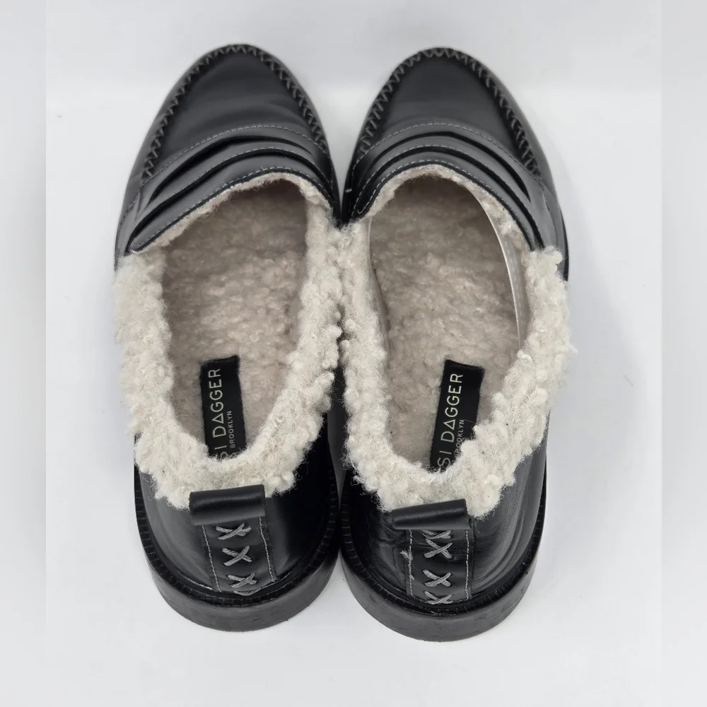 Kelsi Dagger Brooklyn Lens Faux Shearling Loafers In Black Leather